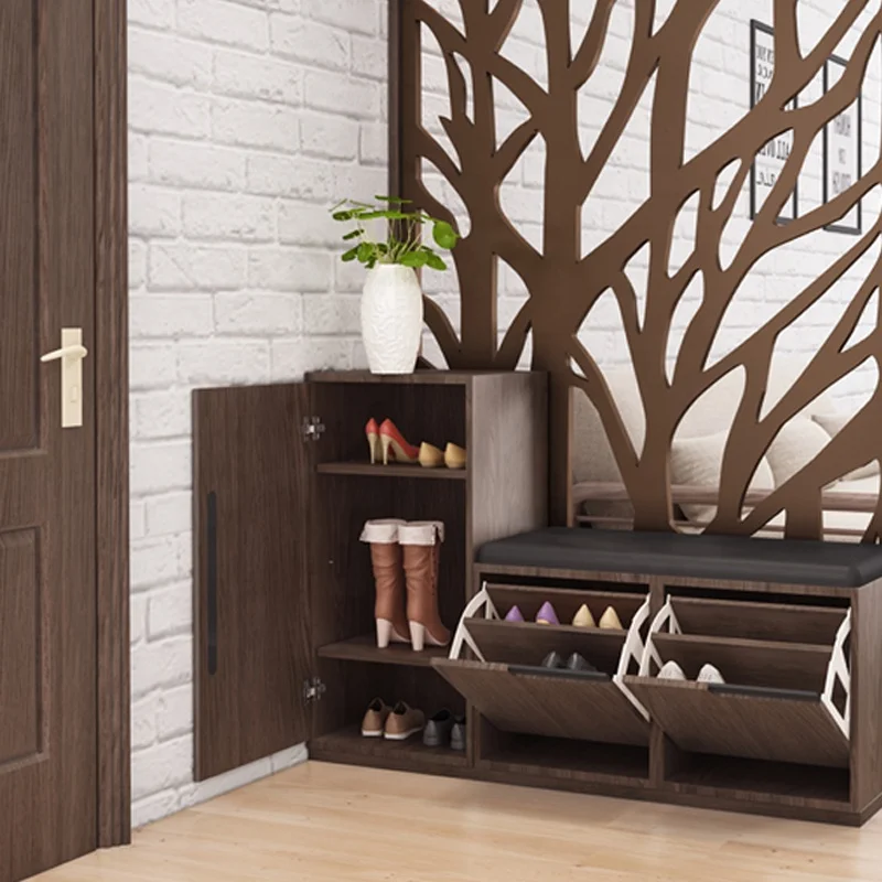 Walnut Wooden Shoe Storage Table Modern Living Room Furniture