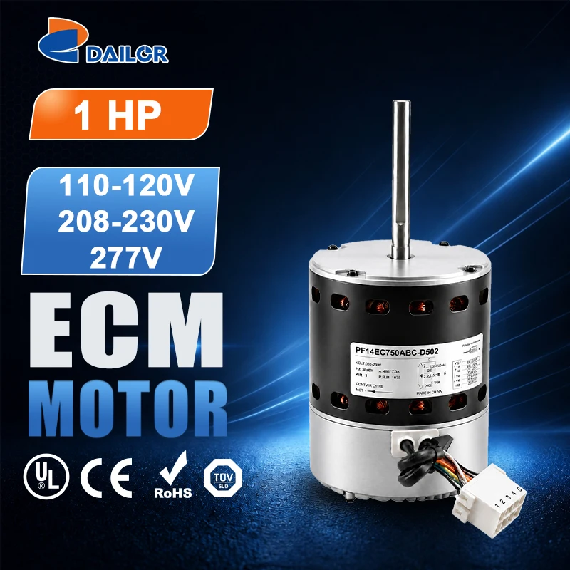 motor ECM de ventilação para sistemas residenciais de aquecimento, ventilação e ar-condicionado (HVAC), substituição OEM, 1 CV, 110–120 V / 208–230 V / 277 V, 1075 rpm, torque constante, modelo X-13, 5 velocidades, 24 VCA