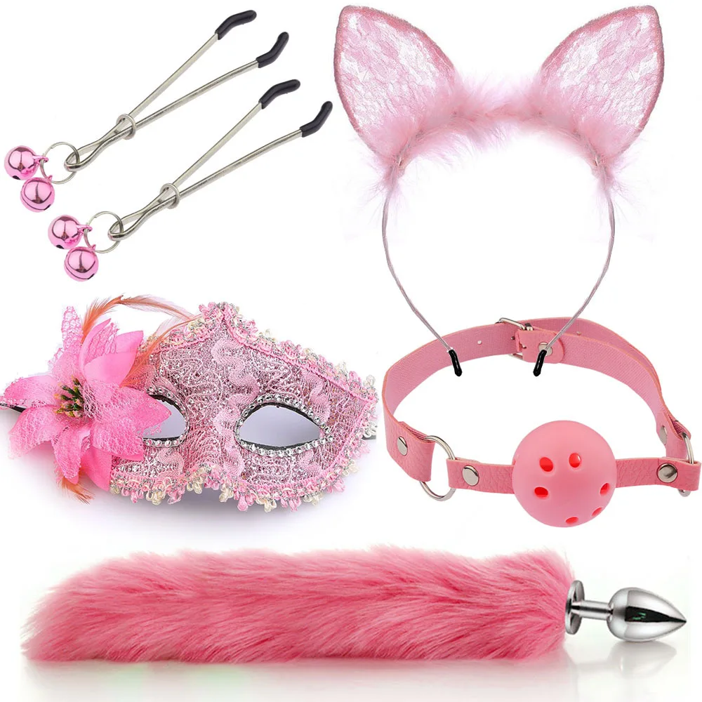 HM Set Adult Games Nipple Clip Neck Collar Erotic Cosplay Cat Tail Anal Plug Small Pour Hommes