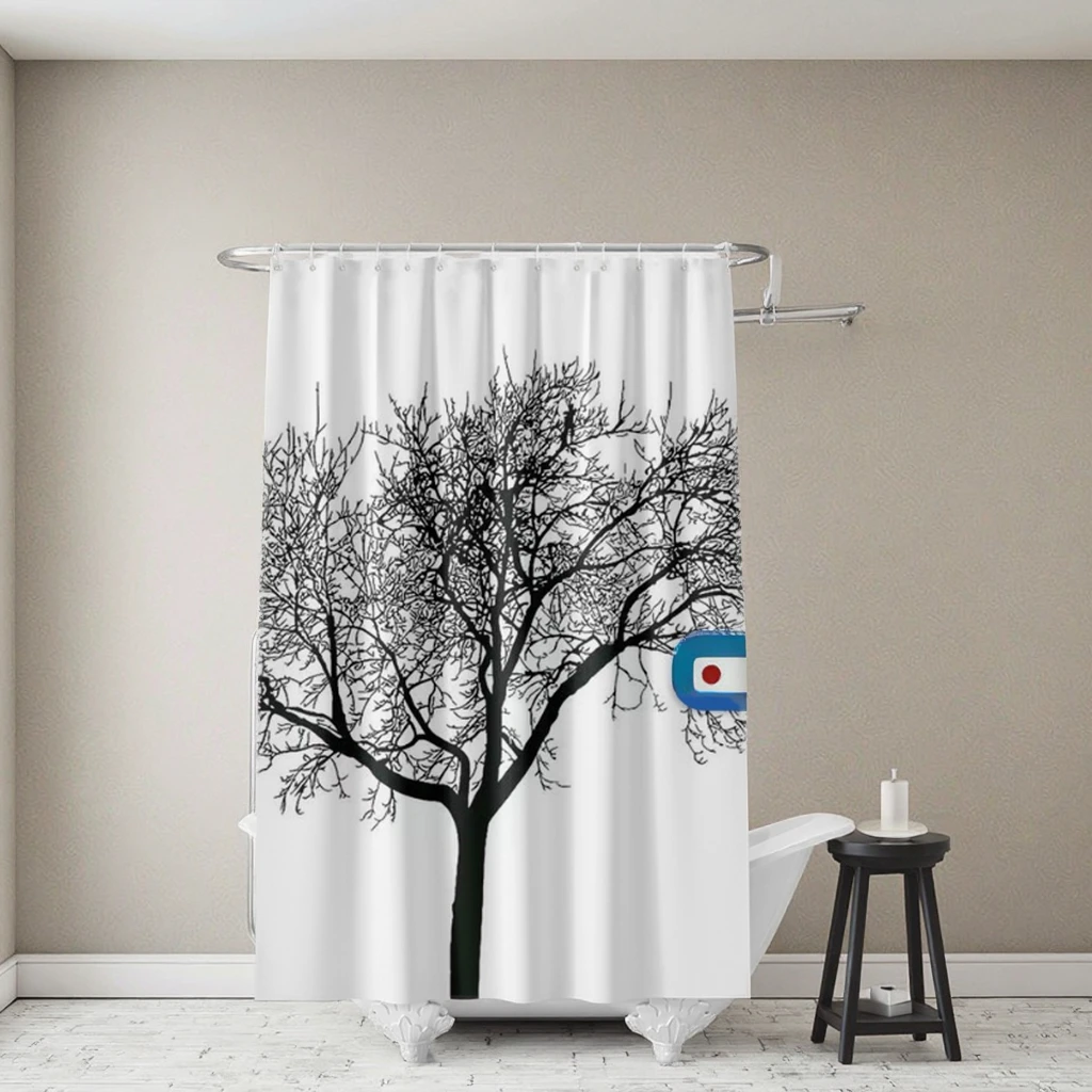 Adjustable Polyester Shower Curtain Classic Tree Pattern Design Washable Fabric Easy to Change Color