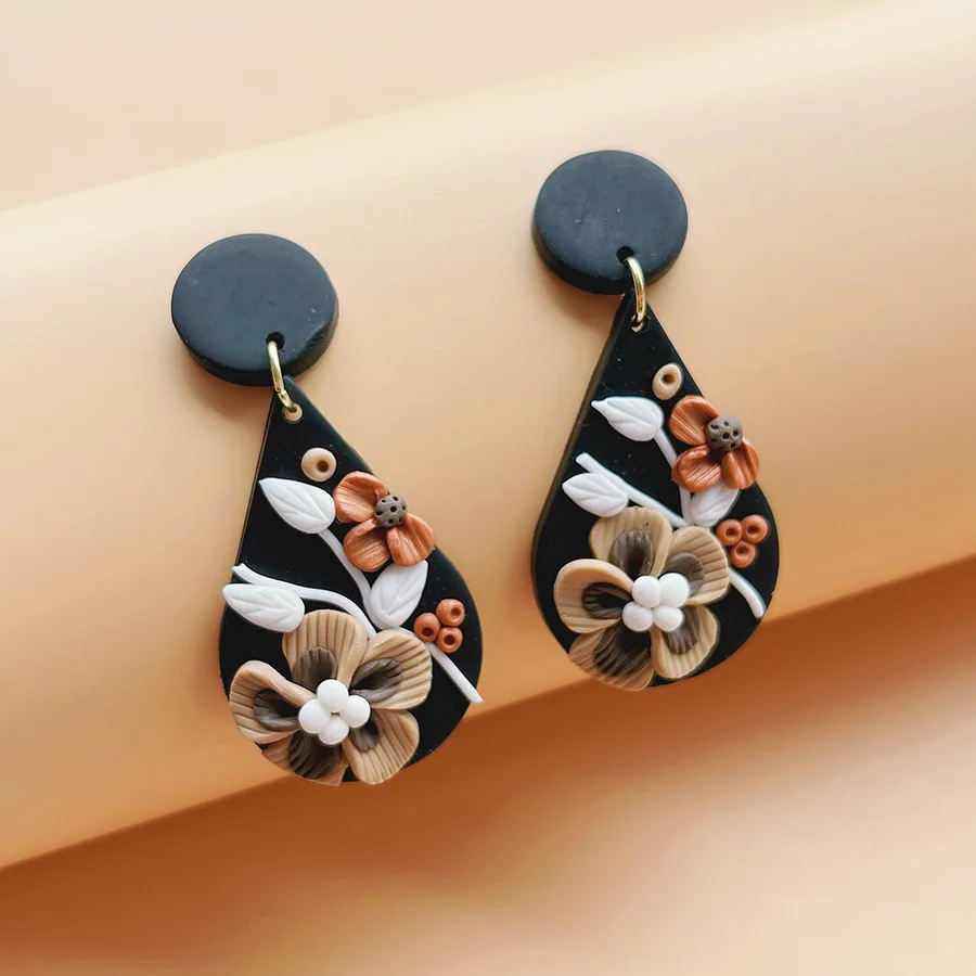 New Style Girl's Forest Handmade Polymer Clay Flora Flower Earring Womens  Accessories Retro Geometric Stud Earrings