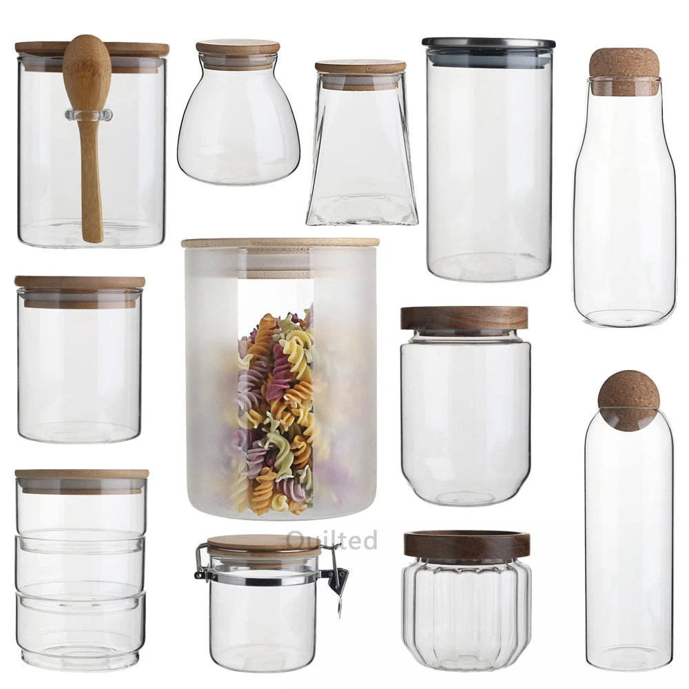 Round high borosilicate glass storage jar with screw bamboo lid