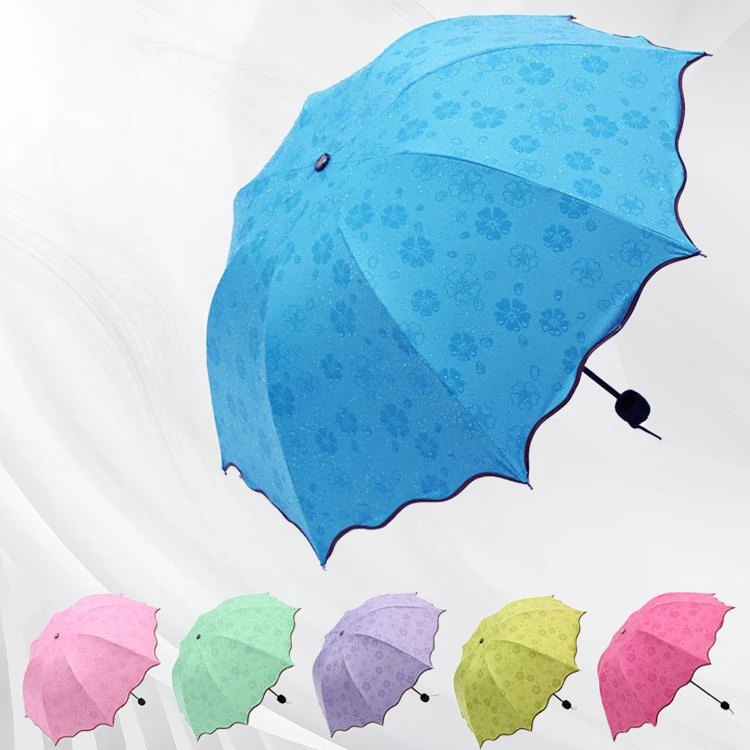 Meet Water Colour Changing Flowers Pattern Printing Magic Umbrellas Rain Uv 3 Folding Umbrella for Women Designer
