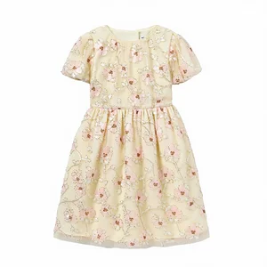Floral Pink Patchwork Printed Polyester/Cotton Regular Sleeve A-Line Dress Girls 6 Years Summer Casual O-Neck Collar Chiffon