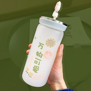 Wholesale 16oz Girl frosted Glass Tumbler Glass Cups With Lids and Straws  Coffee Milk Juice Drinking Cup Glass Water Bottle From m.