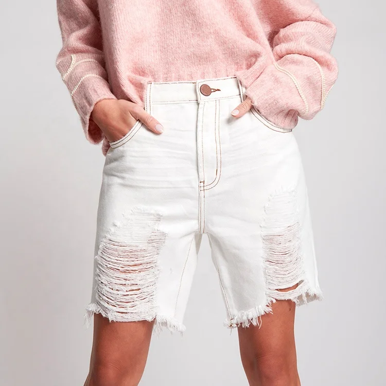 white denim shorts knee length