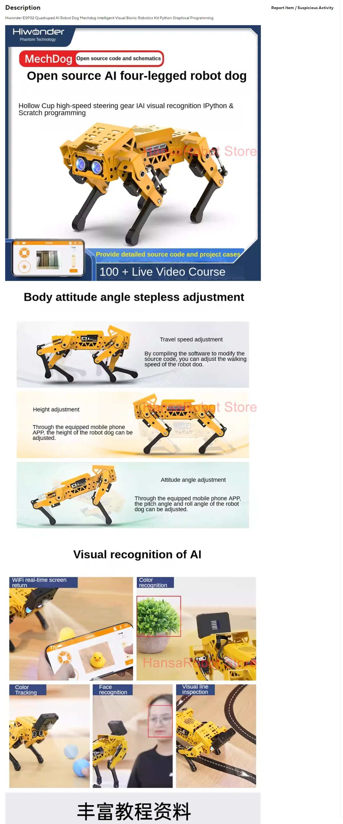 Hiwonder ESP32 Quadruped AI Robot Dog Mechdog Kit