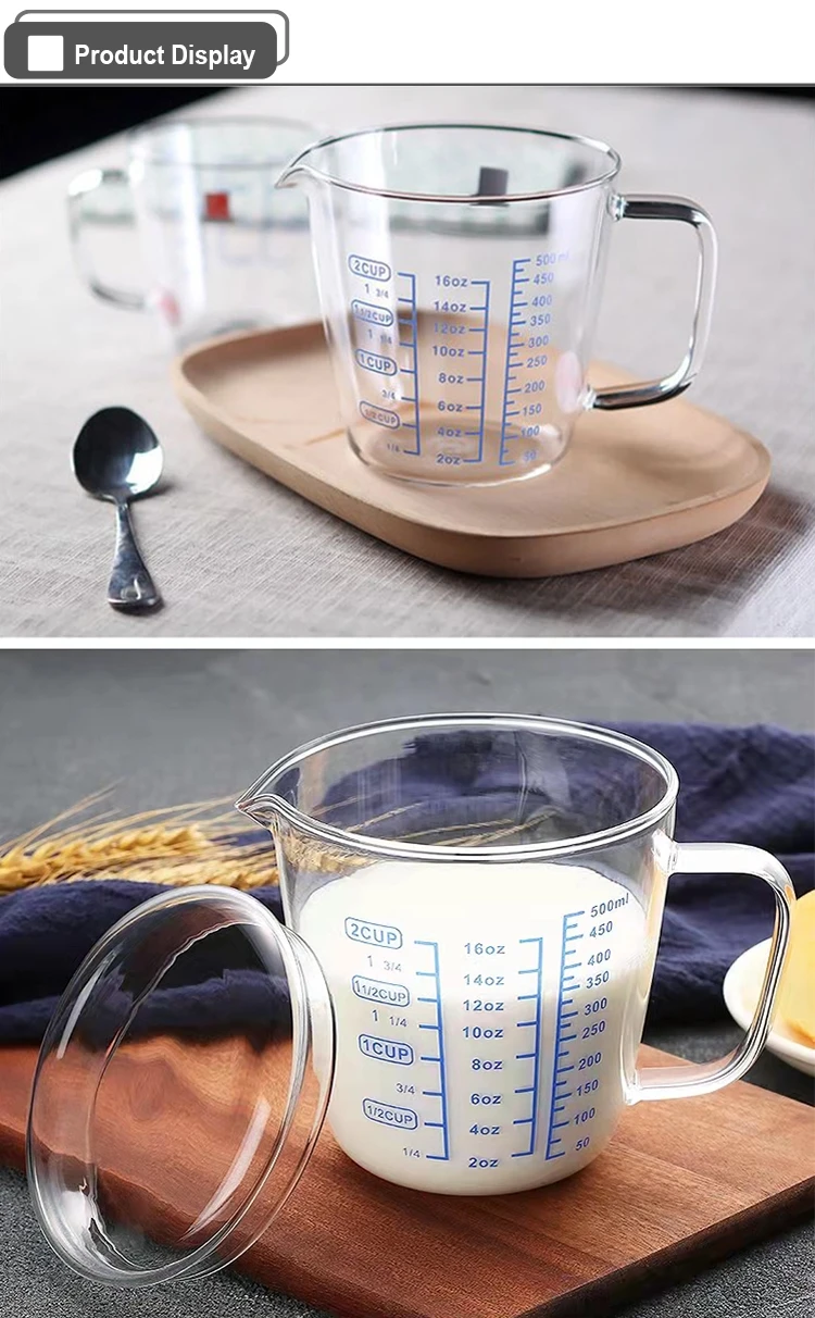  Glass Measuring Cup with Lid Handle, Borosilicate V