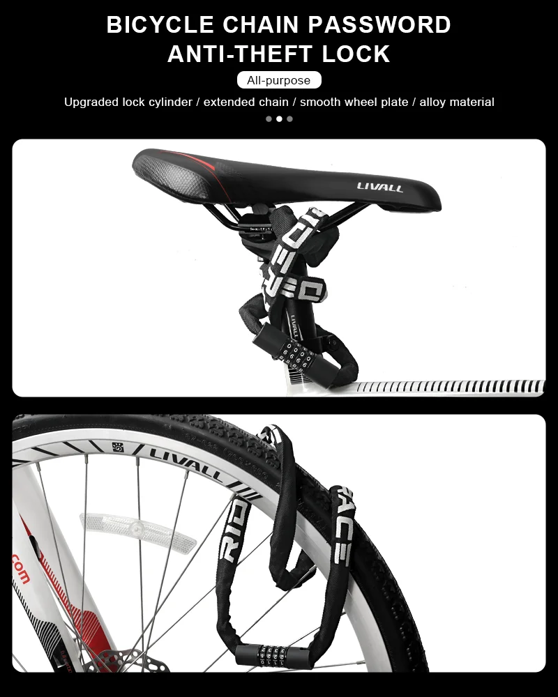 RIDERACE Bicycle Chain Lock Portable Anti-theft High Security MTB Mountain Bike Lock With 2 Keys for Scooter Electric E-Bike