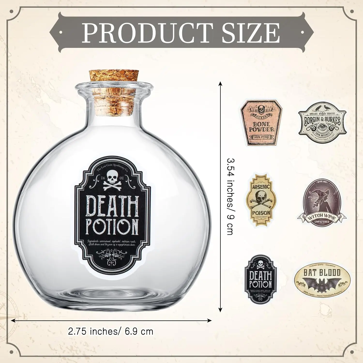 Spherical Clear Glass Bottle 8.5oz Potion Round Glass Bottles with Cork Stopper Decorative Bottles for Halloween Christmas