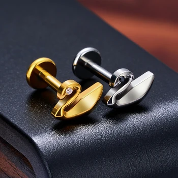 ASTM F136 Titanium 16G Titanium Swan Shape Ear Studs Flat Back Zircon Earrings Nose Tragus Helix Lobe Piercing Jewelry
