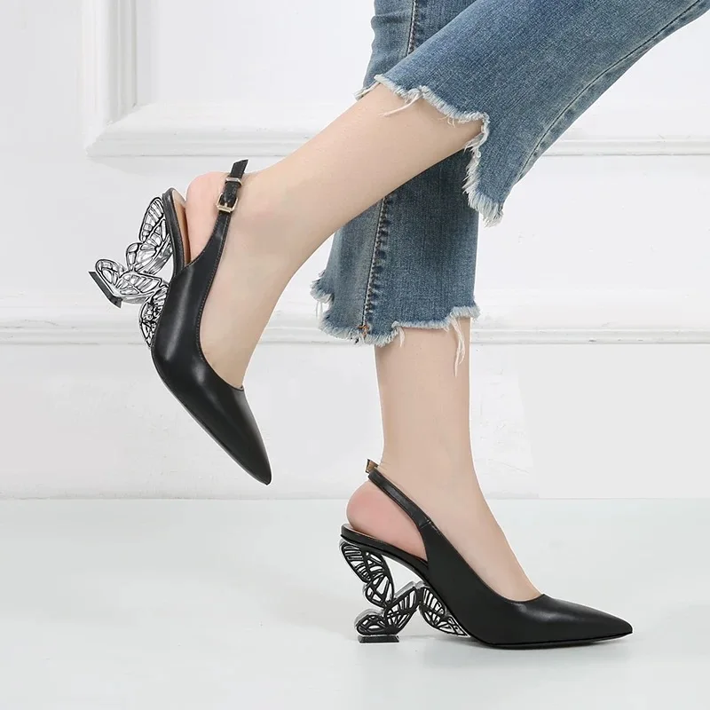  Ladies Pumps Shoes Pointed Toe Special Butterfly Heel 8cm Lace Up Roma Women