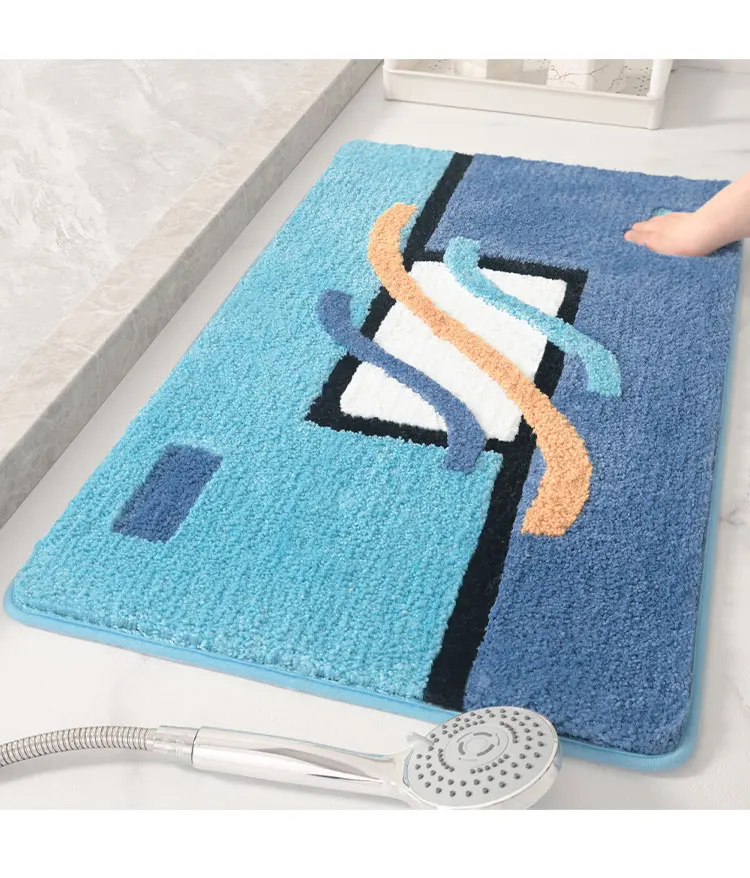  Wholesale Soft Antislip Waterproof Shaggy Thick Microfiber Shower Bath Mat For Hotel Custom Embroidery Bathroom Mat details