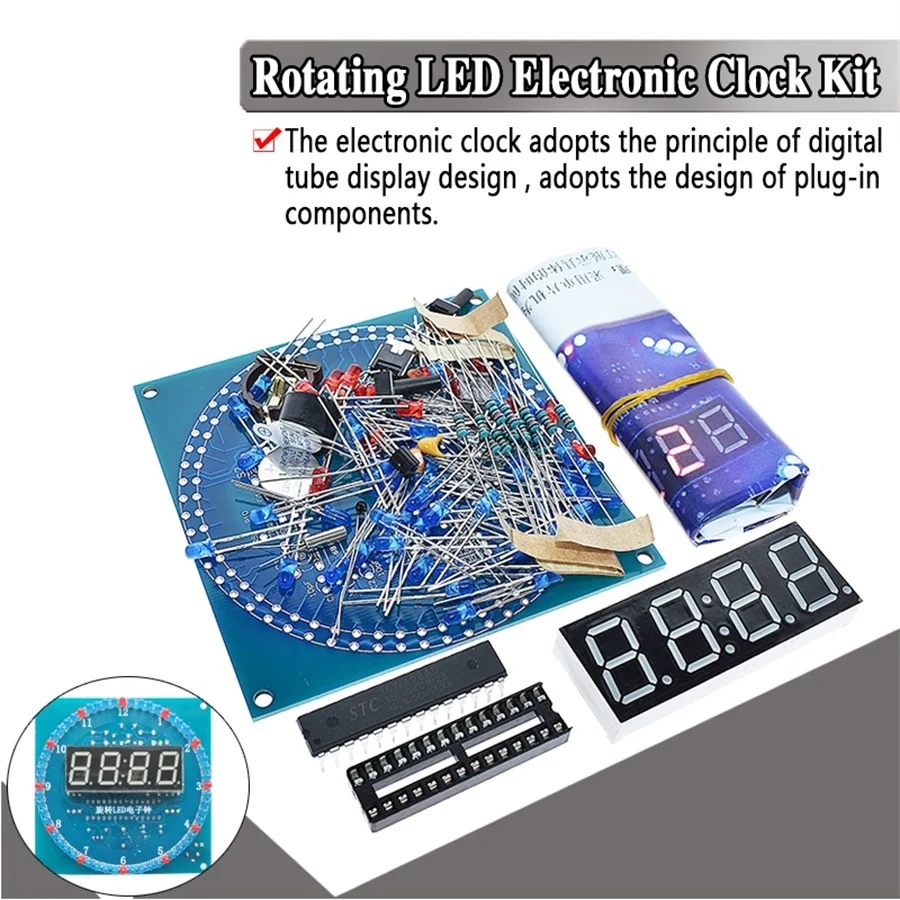 DS1302 Rotating LED Display Alarm Electronic Clock Module DIY KIT LED Temperature Display