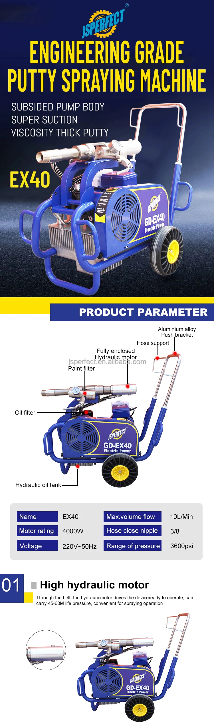 JSPERFECT Putty Painting Big Flow Electric Hydraulic Spray Paint ...