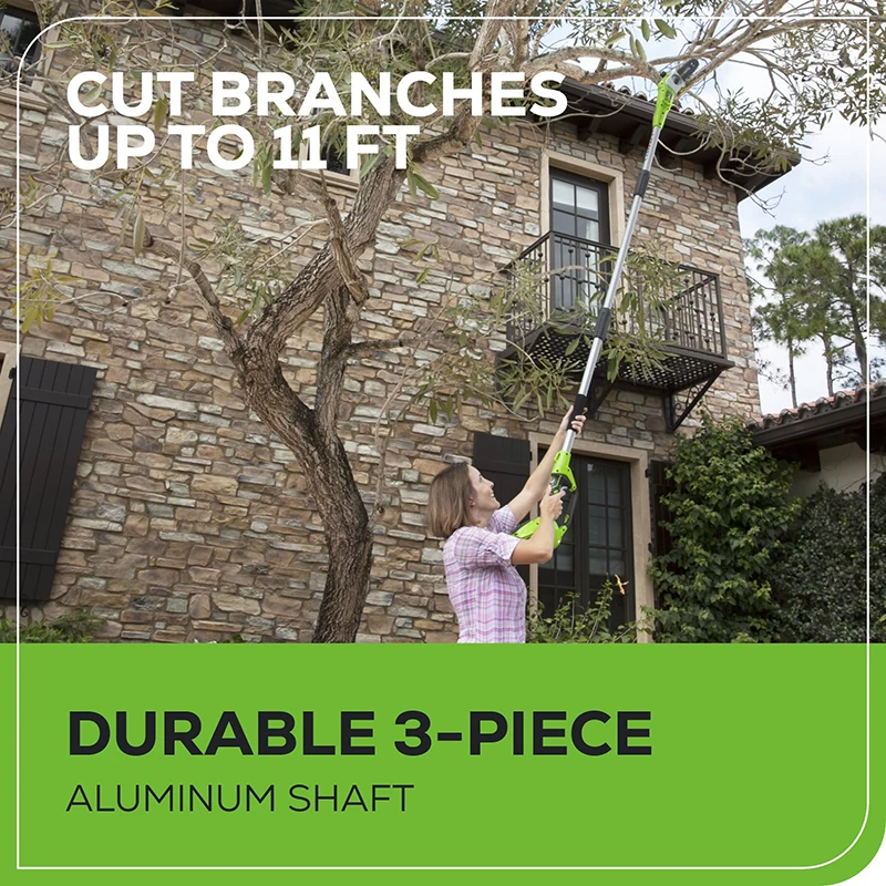 Greenworks 40V draadloze stokzaag 8 inch met heggenschaaropzetstuk tot 2,7 meter ultralichte stokzaag met heggenschaaropzetstuk 20302_voghion.com
