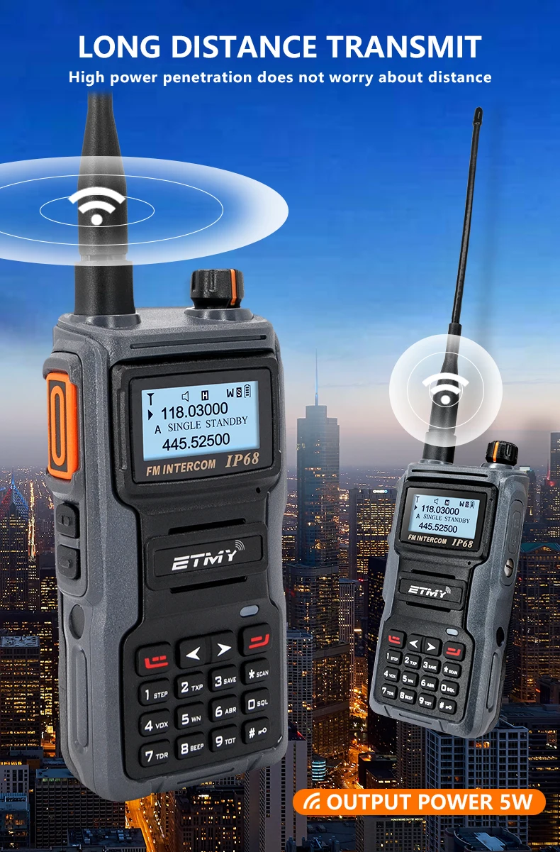 Etmy Et-8r Ip68 Ham Dual Band Waterproof Vhf Uhf Walkie Talkie 5km Long ...