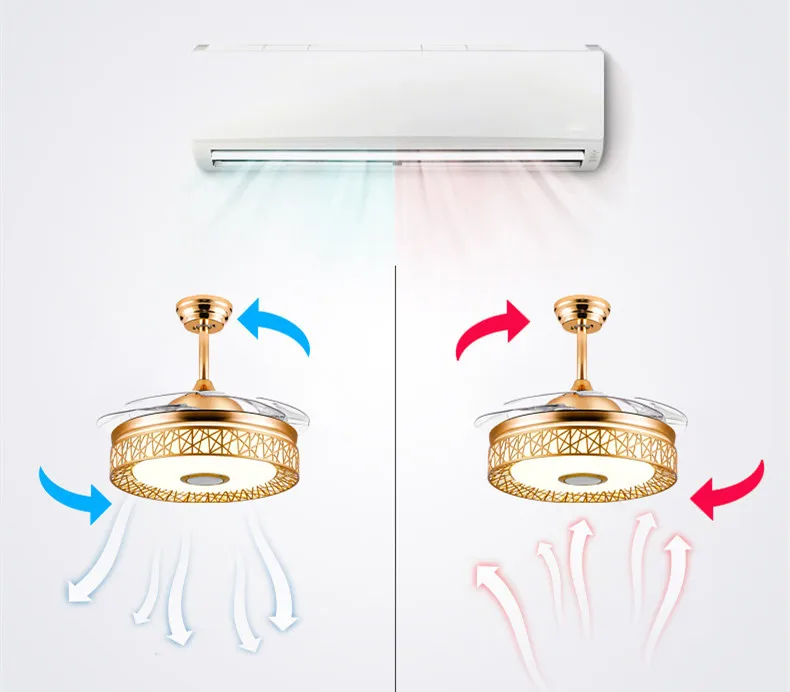 Ceiling fan Lights led Dimmable Chandelier Retractable fan with Remote control 42 inch ceiling fans for dining room/bedroom