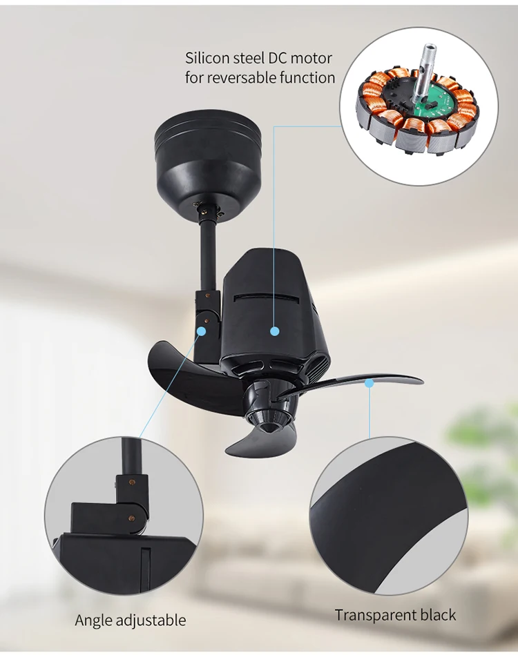 16 Inch Small Size Ceiling Fan 120 Degrees Rotation 3 Abs Blades High Speed Mini Fan With Remote