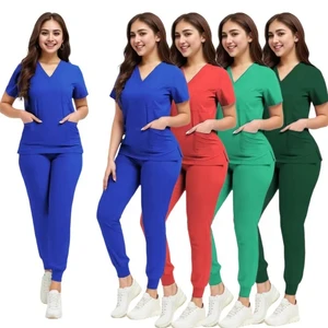 Nurse Women Casual Short Sleeved Apparel Top Pharmacy Working Medical Hospital Doctor Nursing Uniform V-neck Jogger