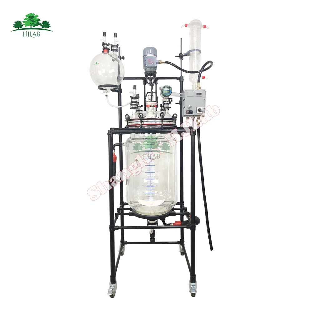 HJLab Customizable Explosion Proof 100L Jacketed Glass Reactor with PTFE Coated and 400mm ID Glass Lid