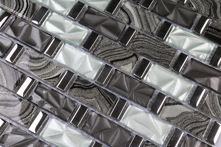 Custom glas mosaik rectangle folds pattern white grey laminates glass background wall mosaics