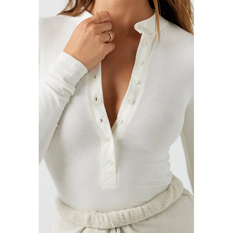 Source WOMEN HENLEY FULL-LENGTH CREW NECK FEATURING BUTTON-DOWN