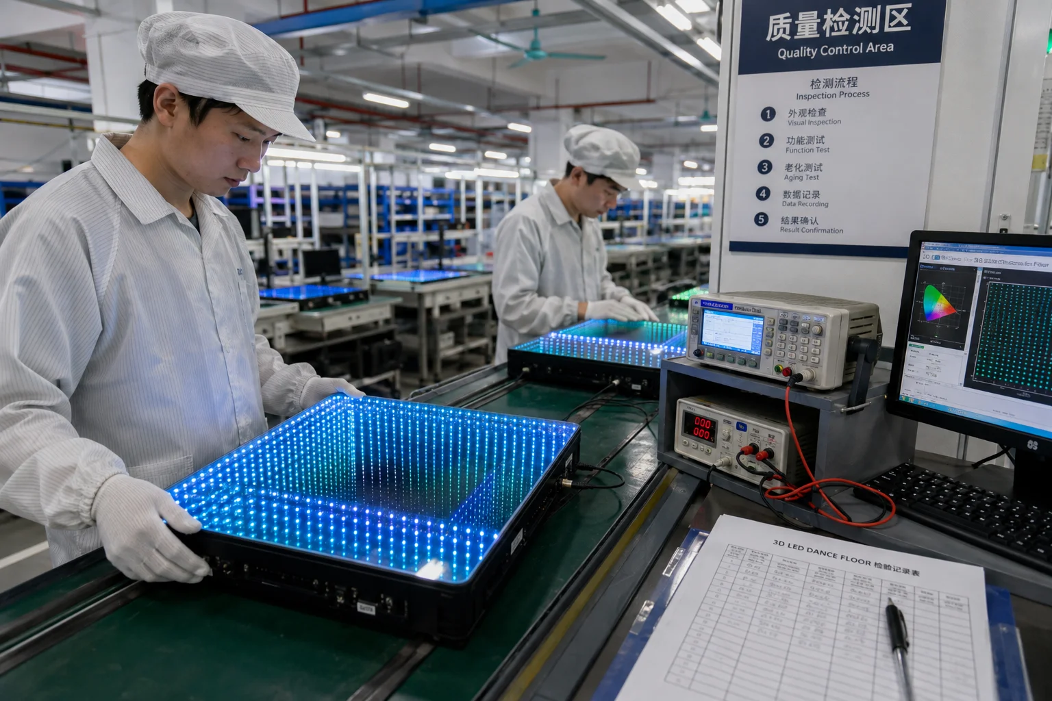 BiaoMing factory production line for 3D LED dance floor tiles with quality inspection