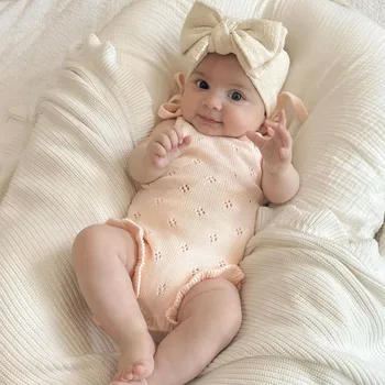 2025 Summer Cotton Baby Vest Jumpsuit Knitted Triangle Sweater with Solid Pattern Casual Style Breathable Infant Clothes