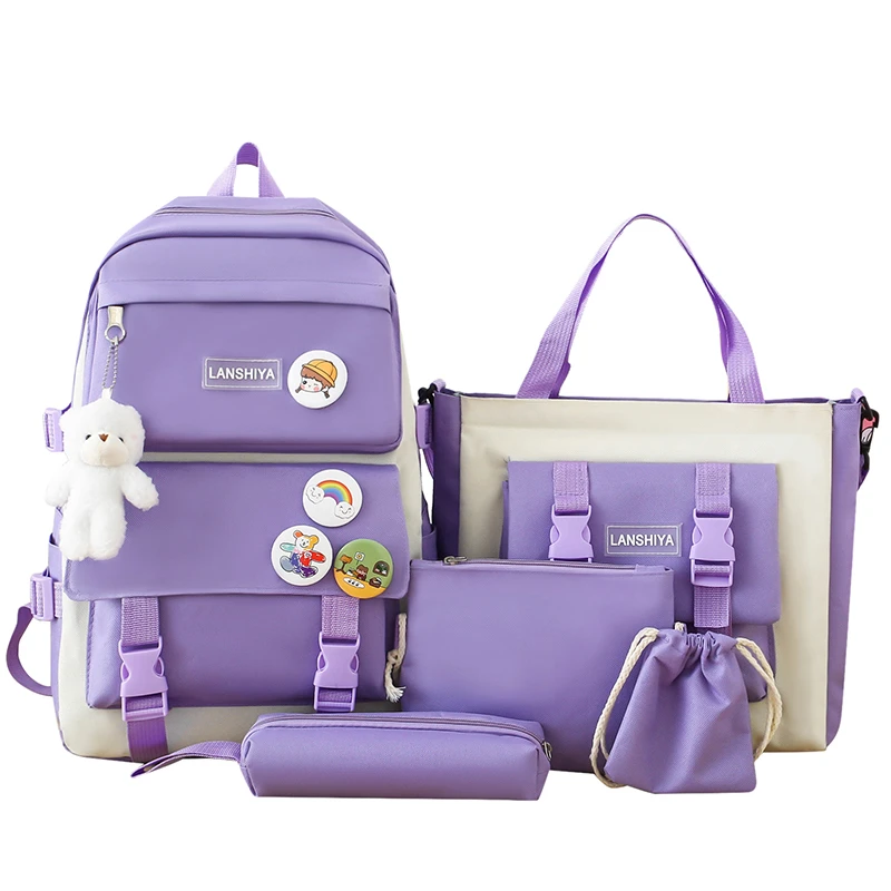 LANSHIYA Kawaii Bunny Backpack For Girls - Cute School Bookbag With 180° Zipper, Purple