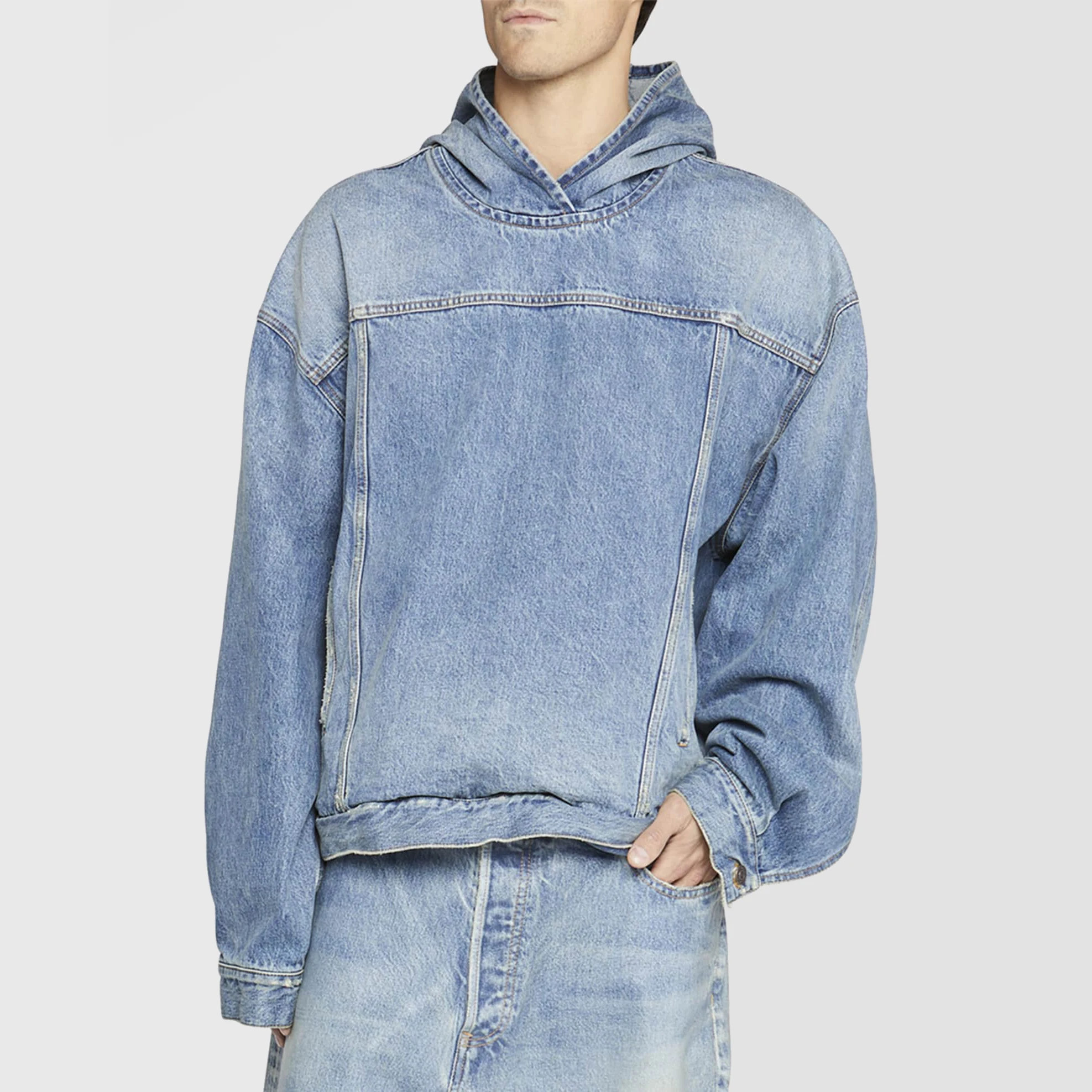 AeeDenim Custom Designers Men's Oversize Jackets Black Wash Cotton Oversized Denim Pullover Hoodie for Men