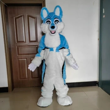 2026 Pink Husky Mascot Costume Adult Wolf Fox Blue Dog Costume Long Fur Fancy Suit for sale