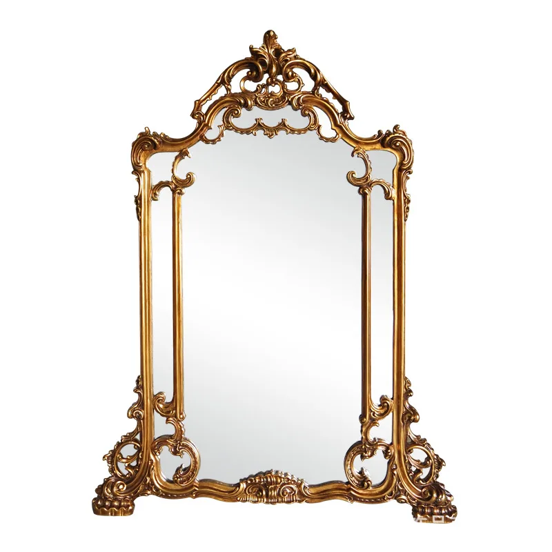 European style antique carved gold foil decorative mirror porch mirror wall furnace home hanging mirror364511