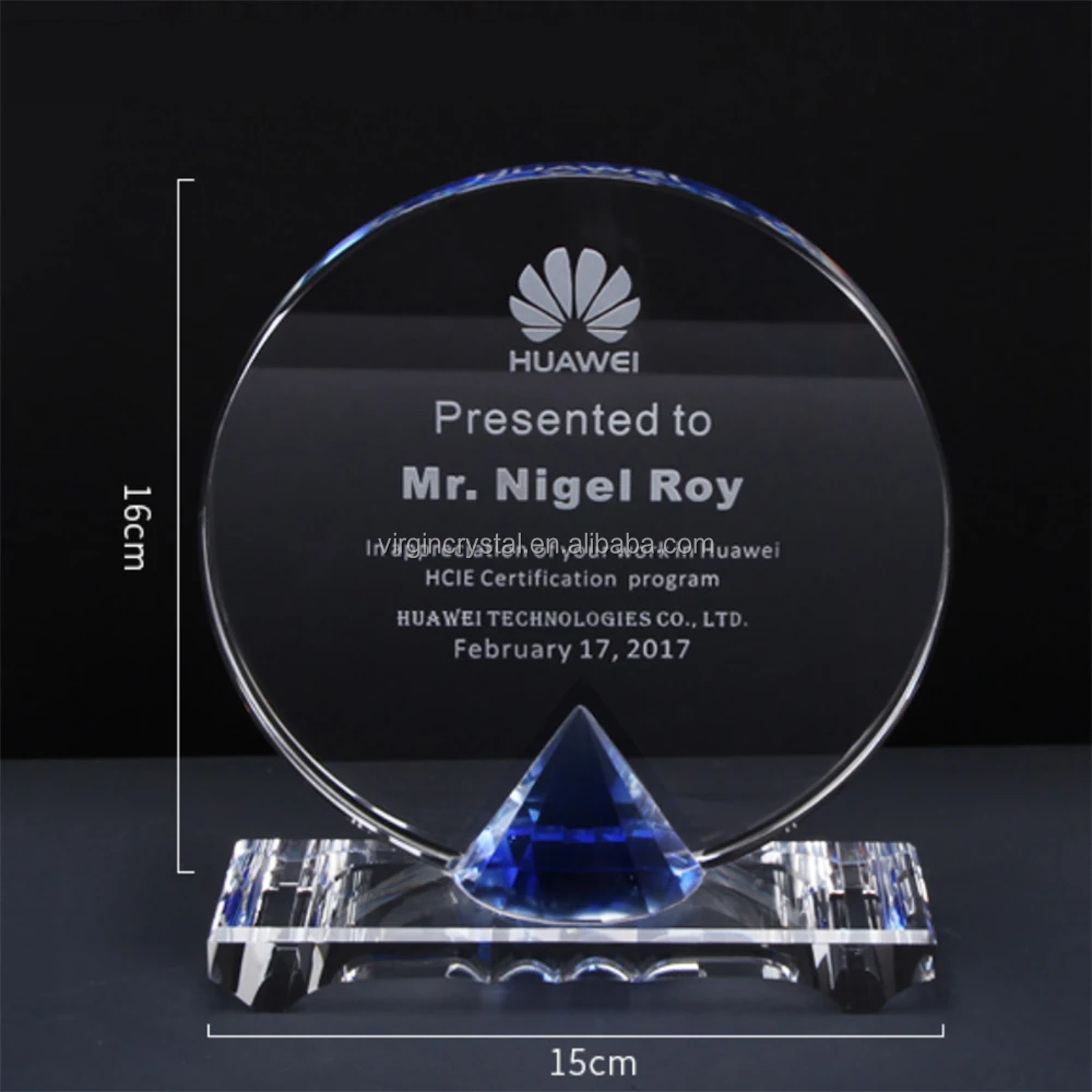 Pujiang Factory Hot Sale K9 Glass Laser Engraving Custom Blank Round Plaque Crystal Trophy Awards Business Events