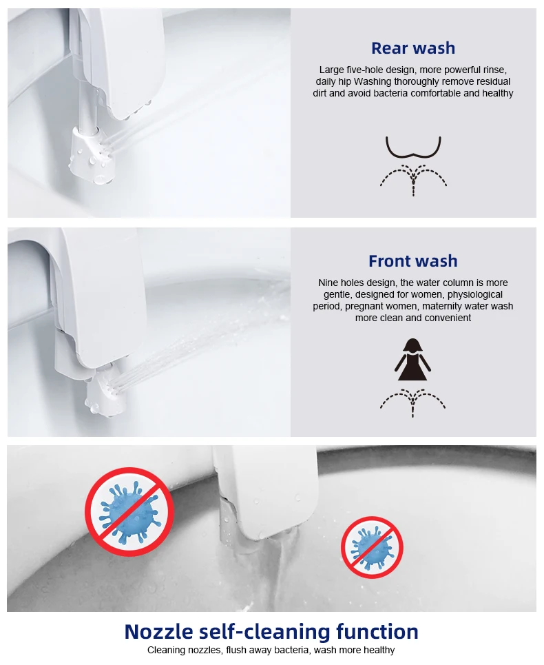 Aquatown Ultra Slim Cold Water Bidet Toilet Attachment Dual Nozzle Self-Cleaning Bide Smart Non Electric Toilet Bidets factory