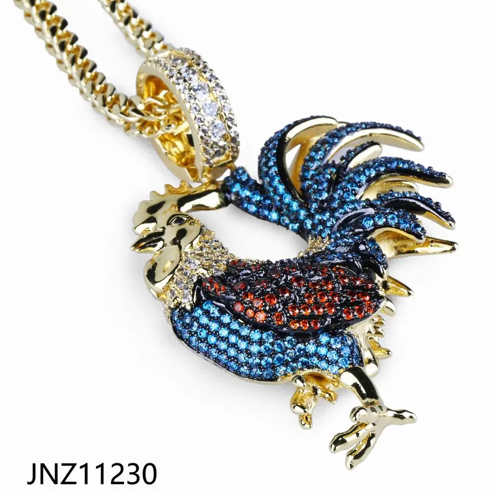 Iced Out Cock Pendent Hip Hop Copper Base 18K Gold Plated CZ Simulated Diamond Necklace for Men Women Charm Gift Jewelry