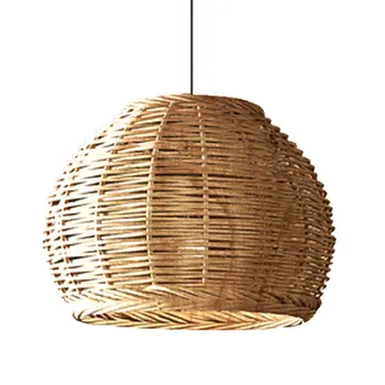 Vintage Style Rattan Pendant Light Basket Lampshades Pendant Lamps Dome Chandelier Lampshade Farmhouse Lighting for Bar Coffee
