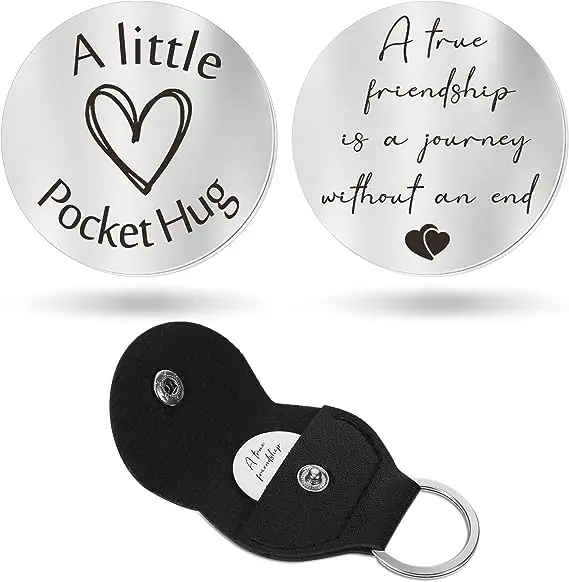 Pocket Hug Token Long Distance Relationship Keepsake Stainless Steel Double  Sided Inspirational Gift with PU Leather Keychain