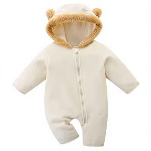Baby Jumpsuit with Cute Bear Hoodie Warm Fleece Lined Newborn Snowsuit 0-18 Month Fall Winter