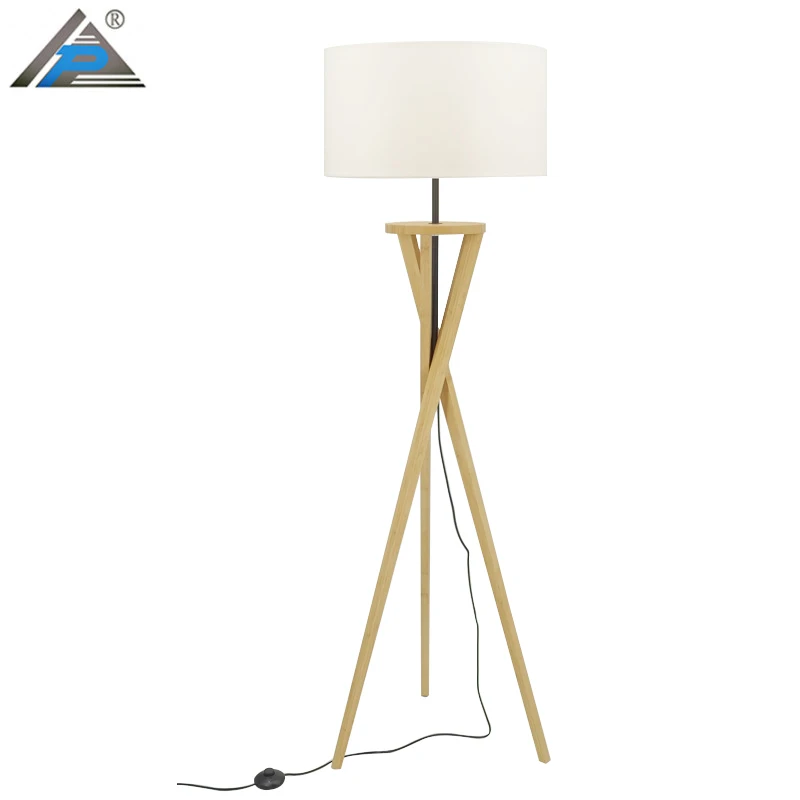 Luxury Modern Style Home Decor Bamboo Floor Lamp with Fabric Shade Bedroom and Living Room Corner Standing Decorative Lighting