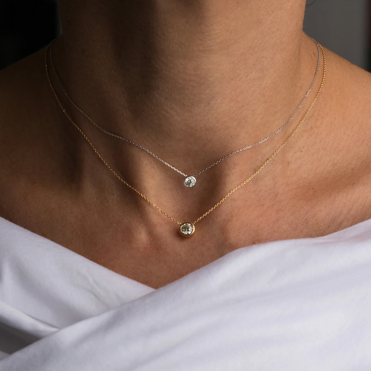 Single Stone Solitaire Cz Cubic Zirconia Delicate Dainty Box Chain 925 Sterling Silver Bezel Heart Single Stone Star Necklace