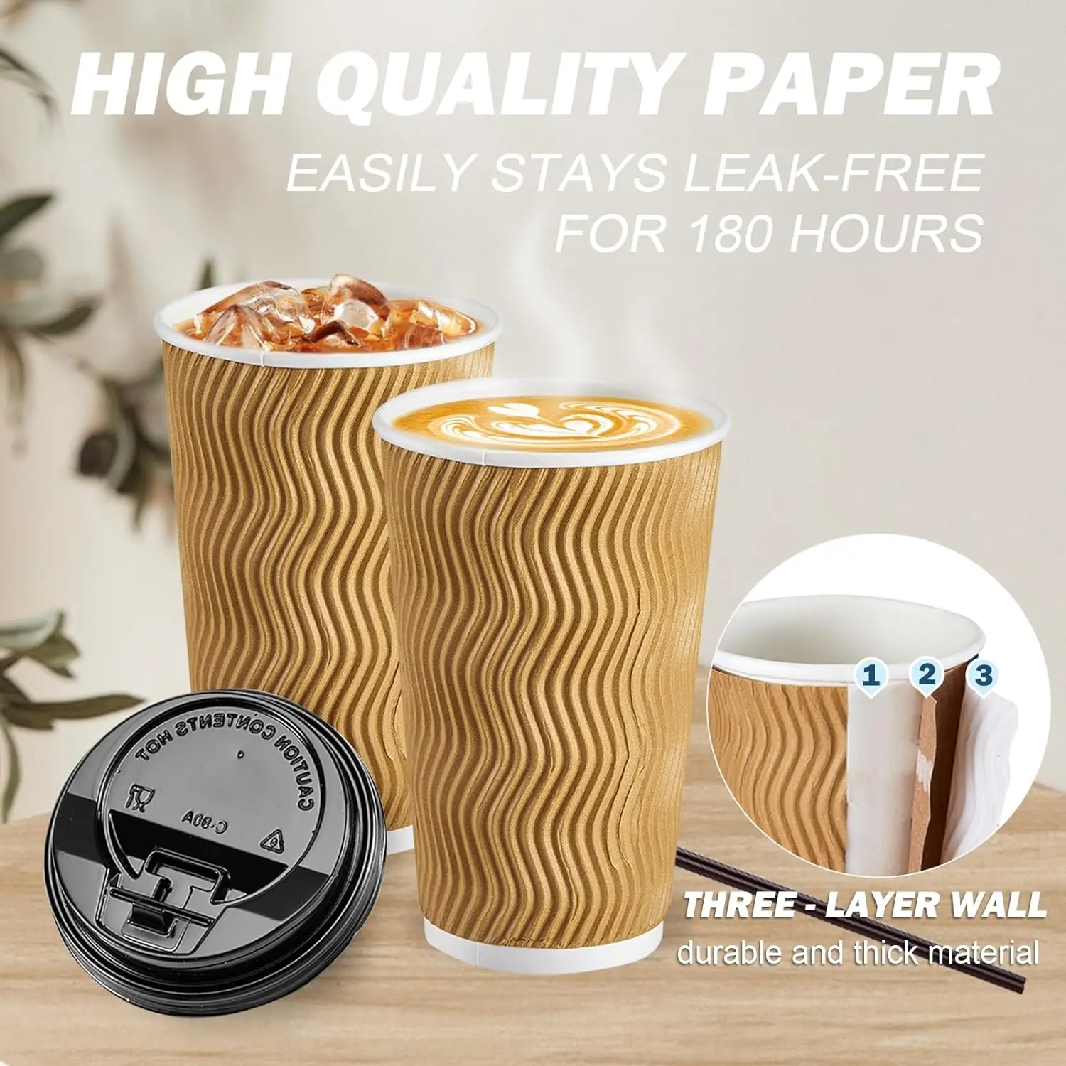 4oz-20oz Disposable Double Wall Corrugated Paper Cups Ripple Coffee Cup ...