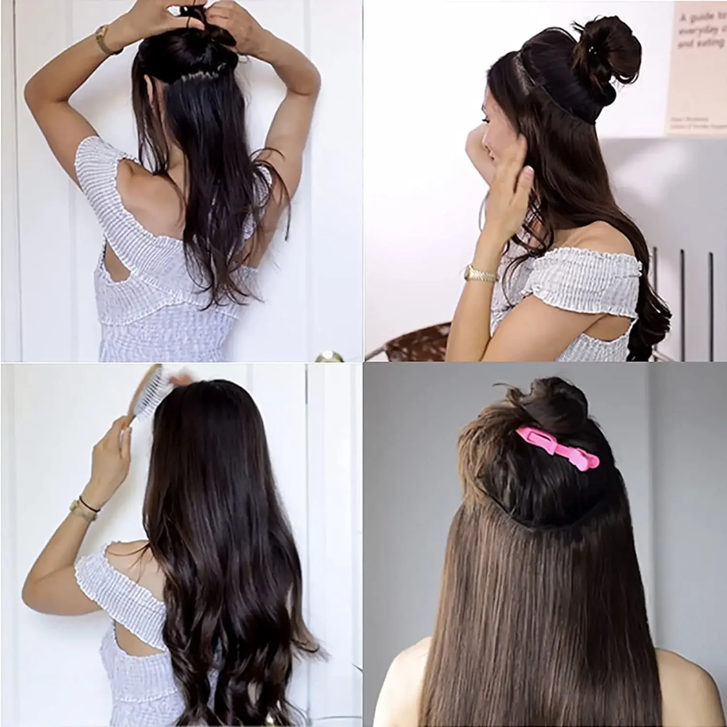 Human Hair Extensions Chocolate Brown Highlight Caramel Blonde Remy Silky Straight Fish Line Hair Extension_voghion.com