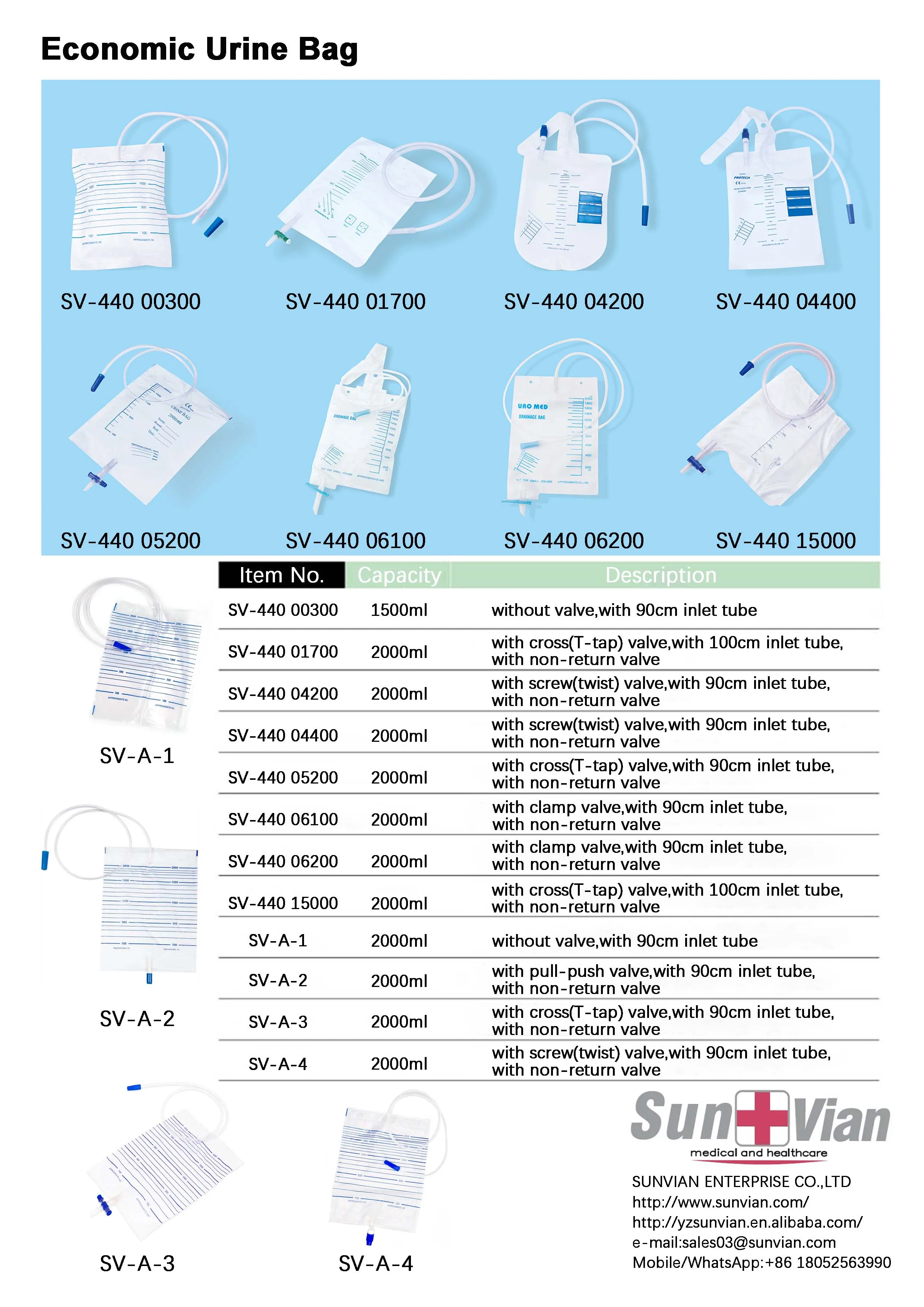 Disposable 2000ml medical economic adult urine drainage bag with screw(twist) valve manufacture