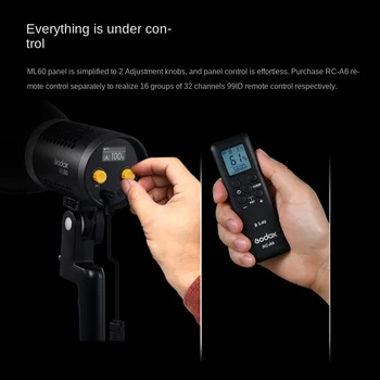 Godox ML60W Photography Light Handheld Mute Lithium Battery LED Supplementary Light Light always on Live Video Studio detail image
