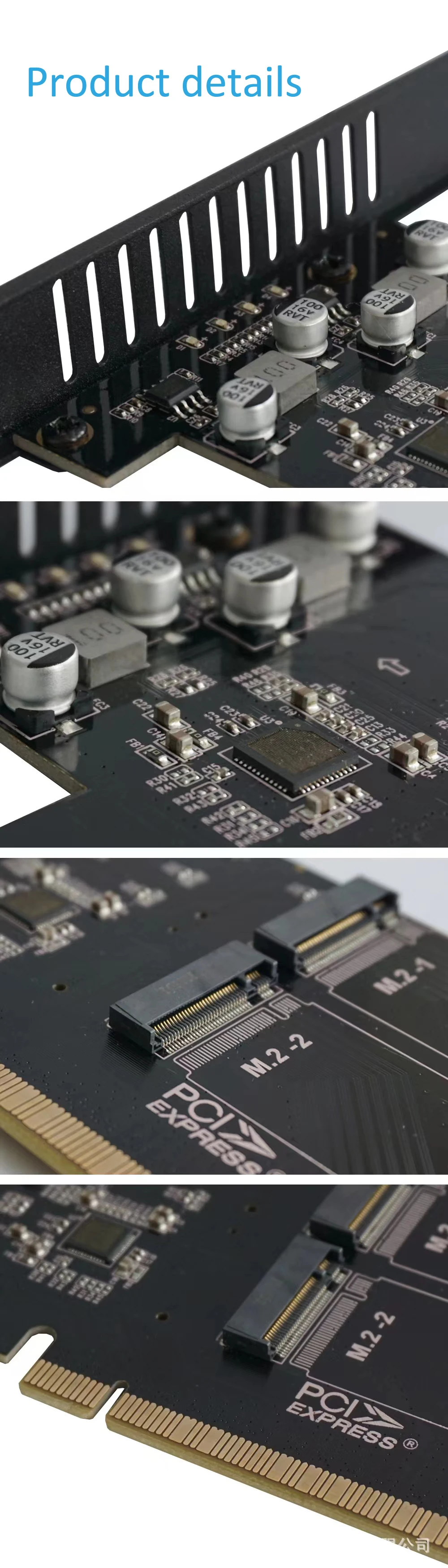 M.2 Pcie Nvme Ssd Length Extender Card 2230 to 2280 4 Bay Pcie 3.0 X16 to M.2 M Key 4 Bay Nvme Raid Expression Card