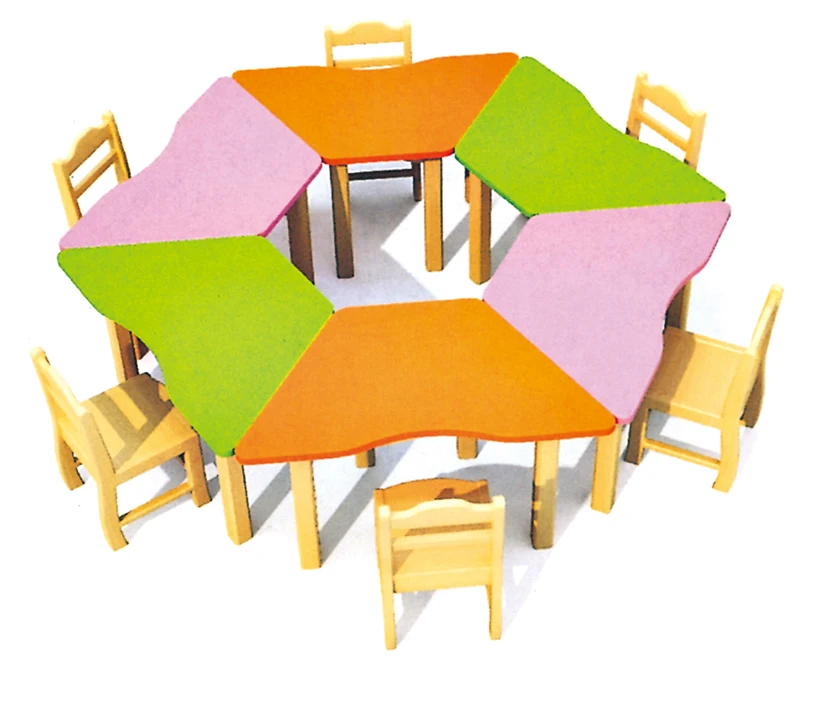 Trapezoid Student Kids Tables with Chairs Set Pre School Furniture