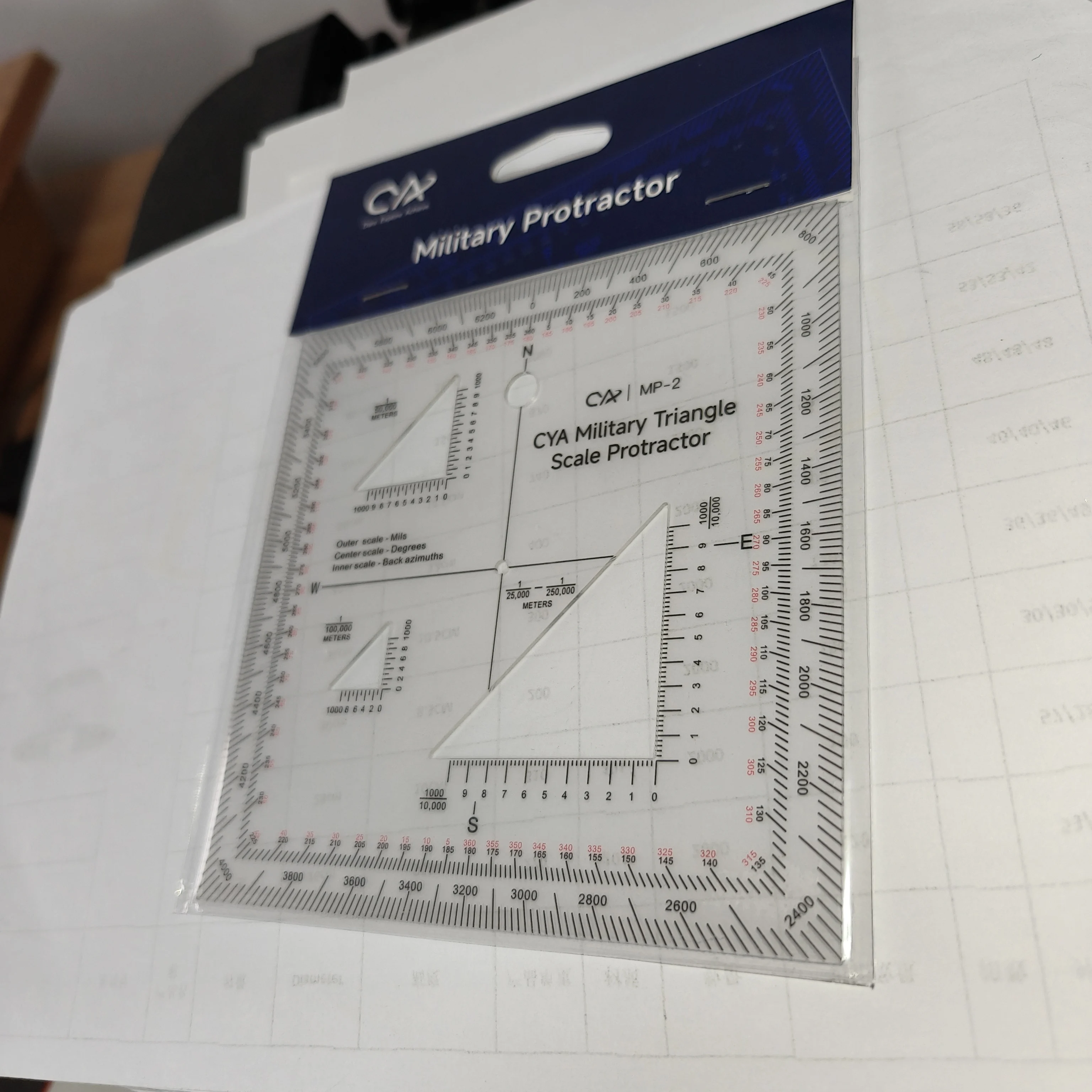 Map Protractor String MP-2 Triangle Scale Protractor - Precision Map Reading Tool