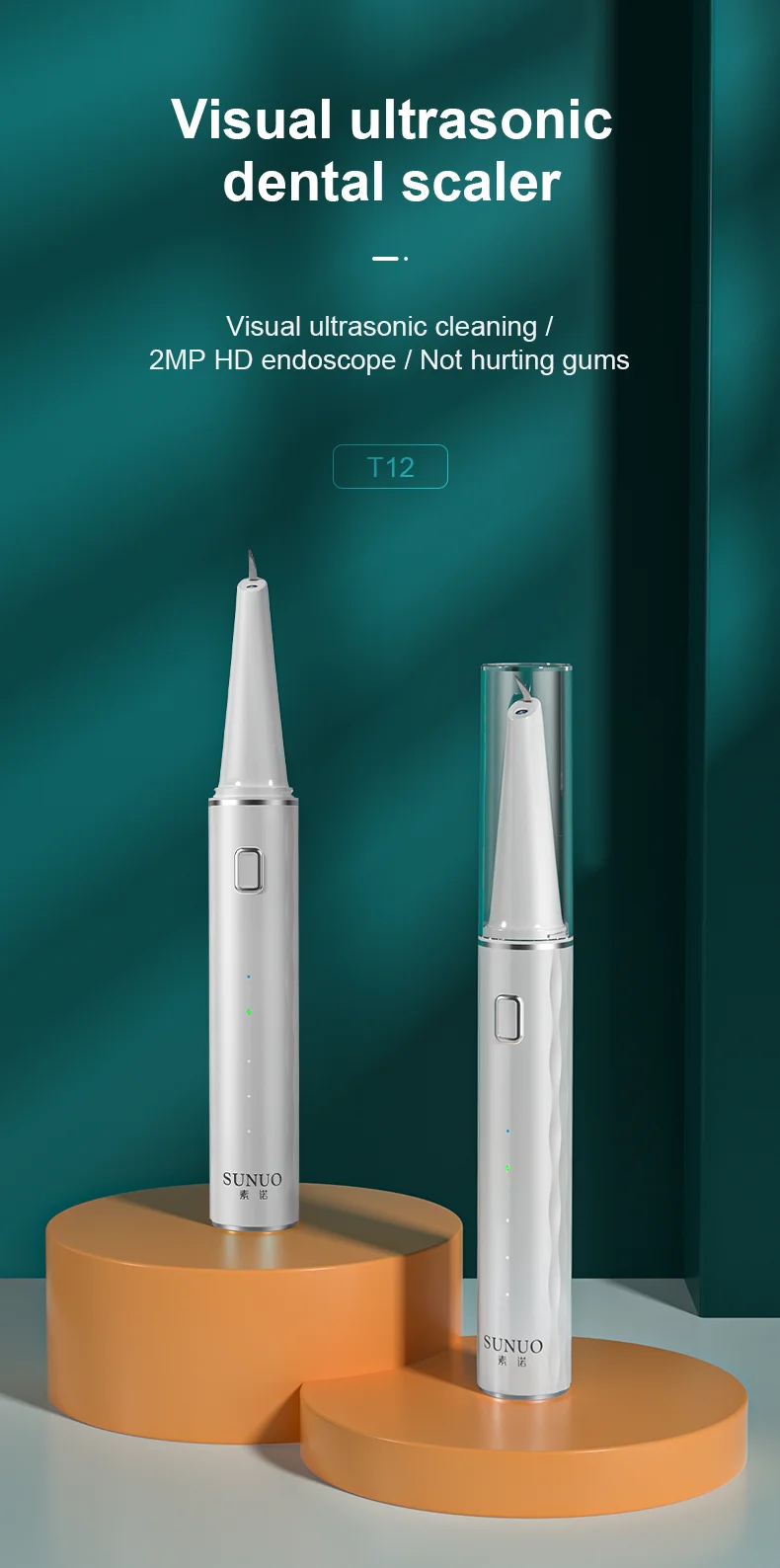 Sunuo T12 2021 New model wifi IPX7 42kHz visual ultrasonicelectric tooth dental calculus remover with camera
