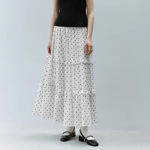 Clothing Manufacturers Custom Spring Summer Autumn Vintage Style Polka Dot Stacked Elasticated Waist Maxi Skirt
